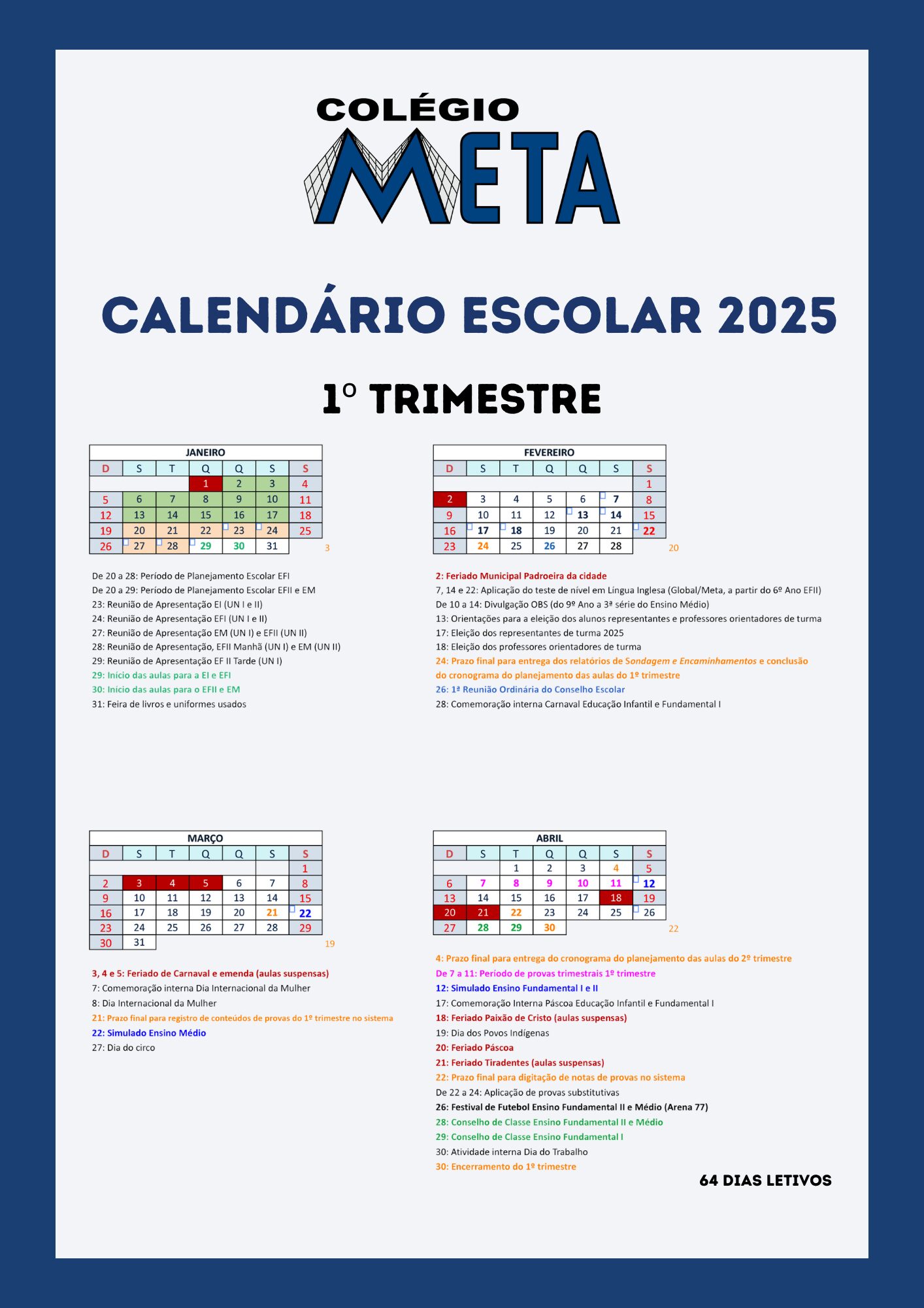 Calendário Escolar 2024 - 1º Trimestre