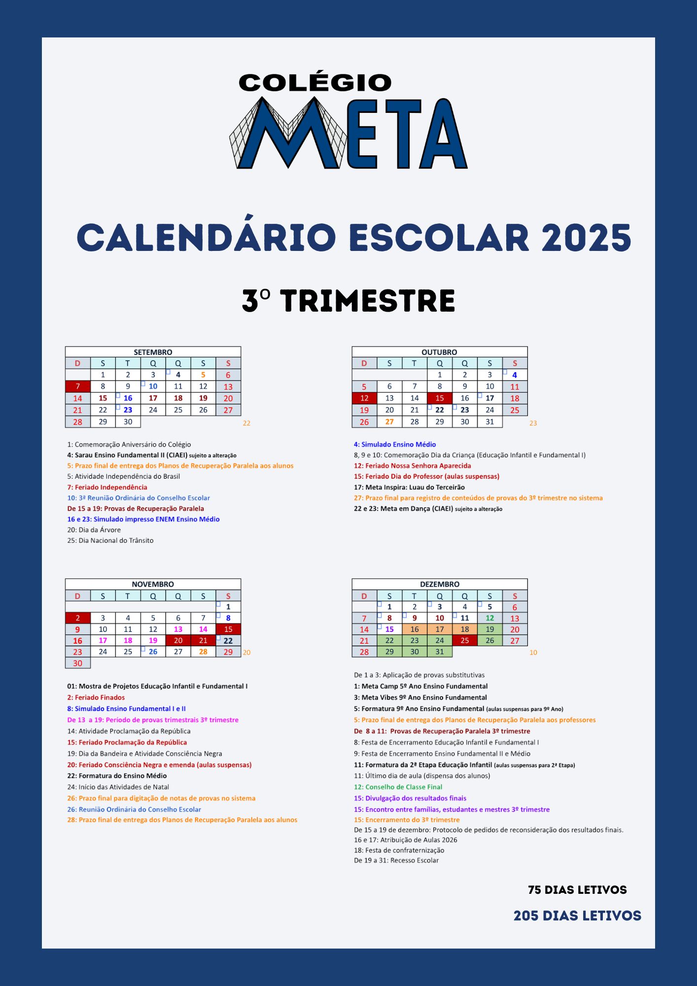 Calendário Escolar 2024 - 3º Trimestre