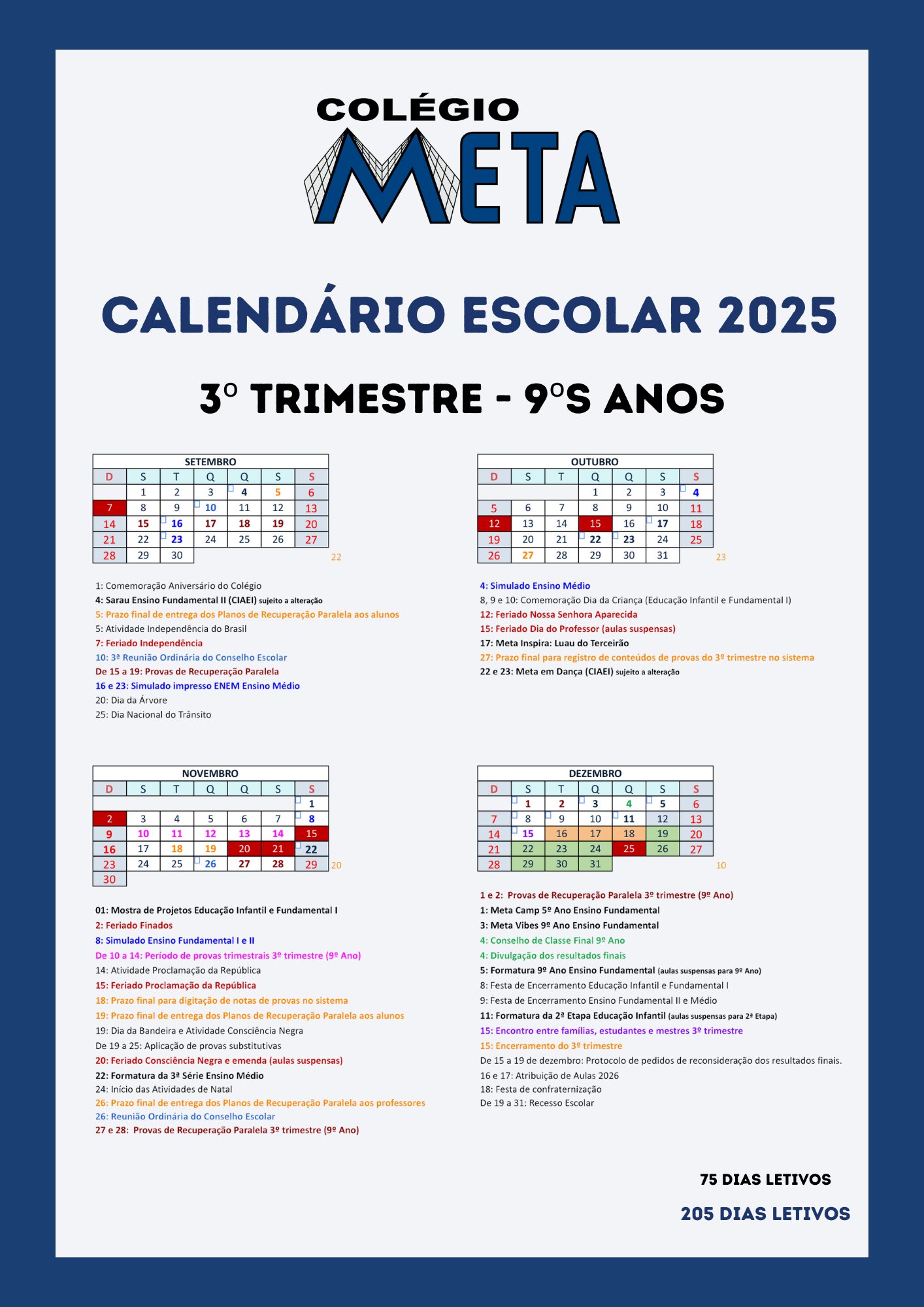 Calendário Escolar 2024 - 3º Trimestre