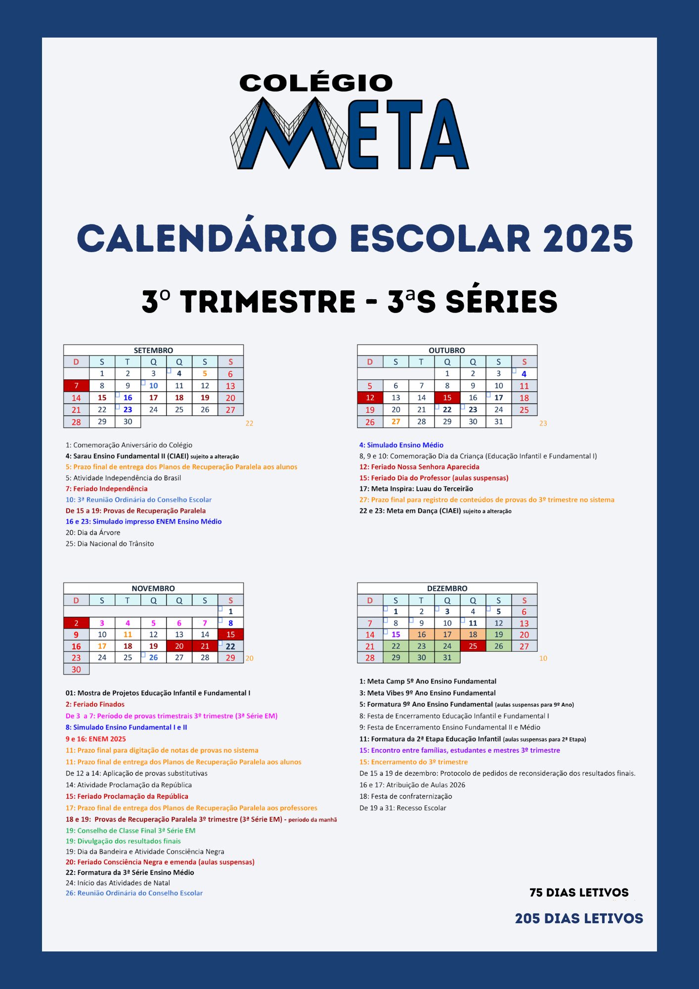 Calendário Escolar 2024 - 3º Trimestre